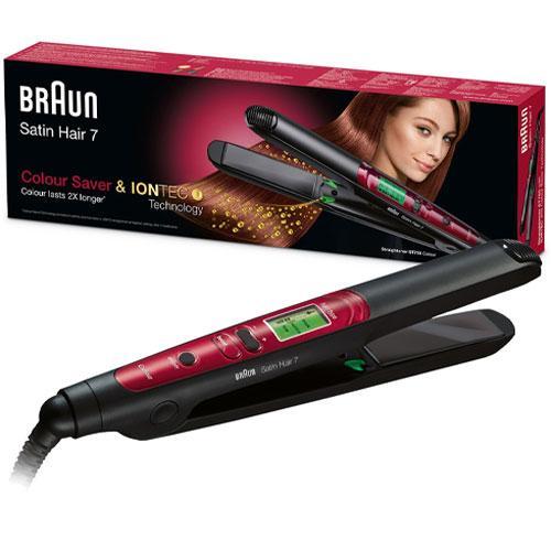 Braun Satin 7 Colored Hair Straightener with Ceramic Nanoglide Plates, 200ºC Temperature - 170W, Red